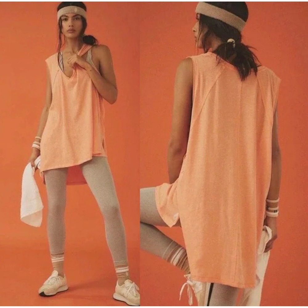 H22 Free People Movement Love Tank Top Orange Coral Oversized V-Neck S